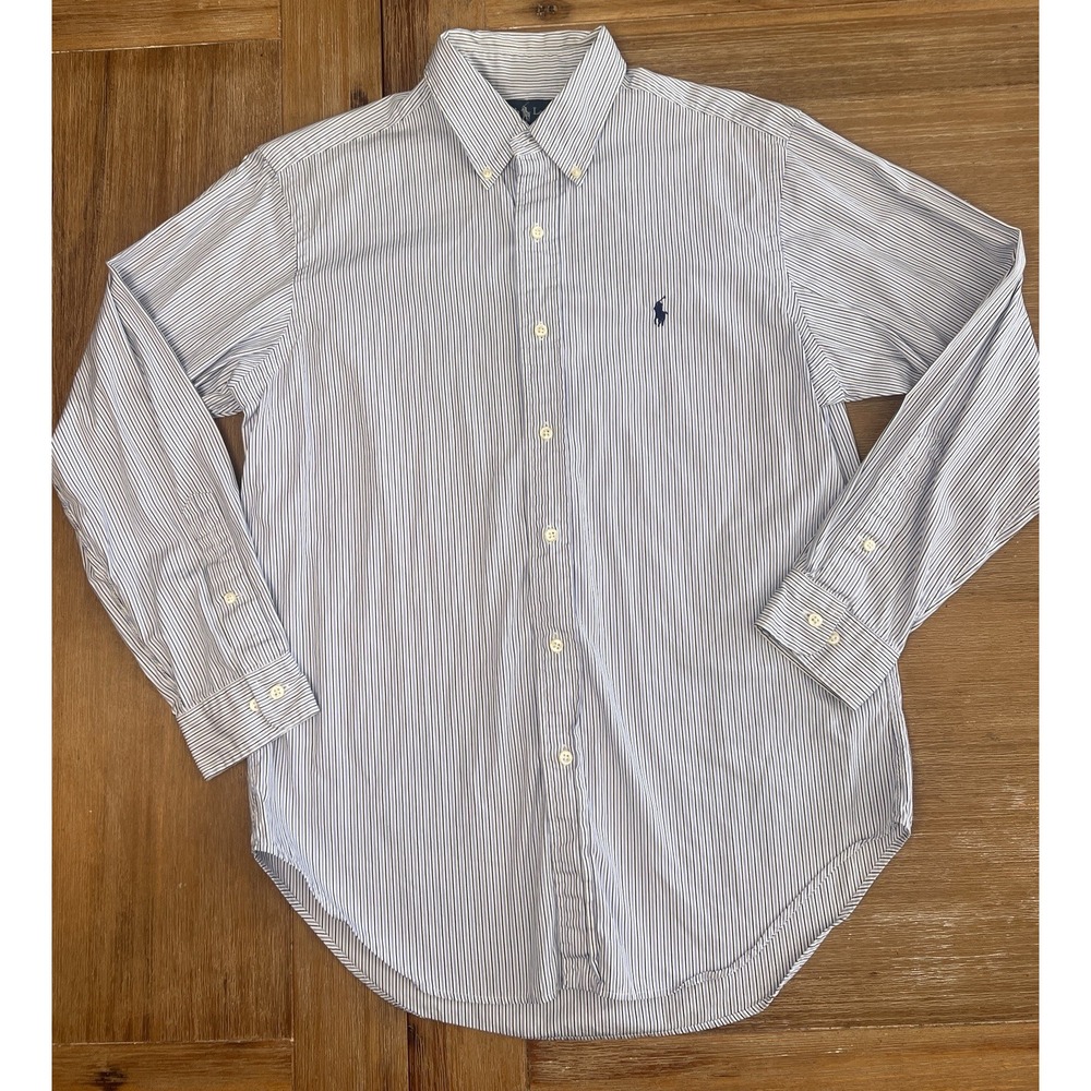 Ralph Lauren Classic Fit Shirt 15.5 32/33 Large Blue White Stripe Button Down